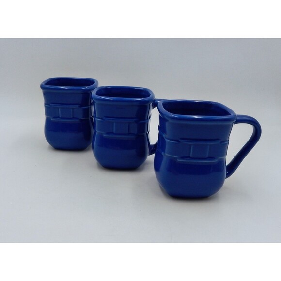 Longaberger Pottery Woven Traditions Cornflower 16 Ounce Square Mug Set of 3 - Picture 3 of 11